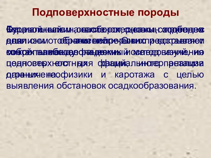 Подповерхностные породы Буровой шлам со стенок скважин пригоден для литологических