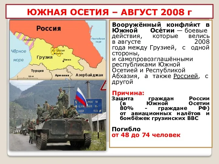 Вооружённый конфли́кт в Ю́жной Осе́тии — боевые действия, которые велись в августе 2008