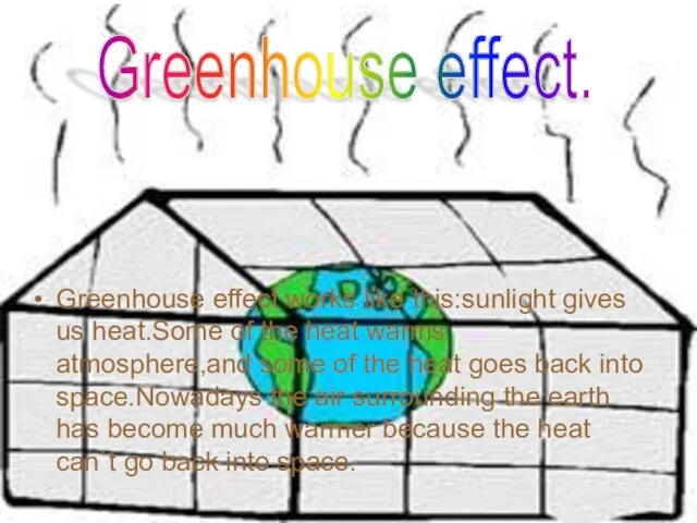 Greenhouse effect works like this:sunlight gives us heat.Some of the