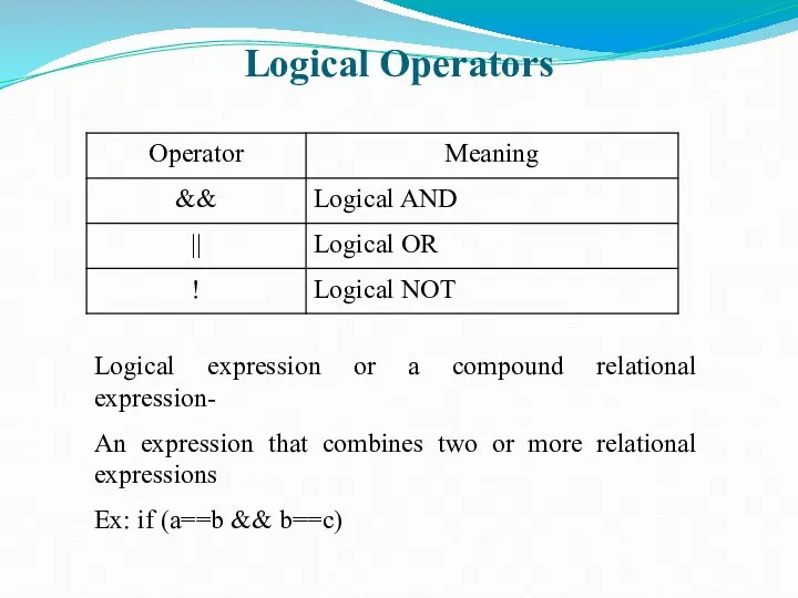 Logical Operators Logical expression or a compound relational expression- An