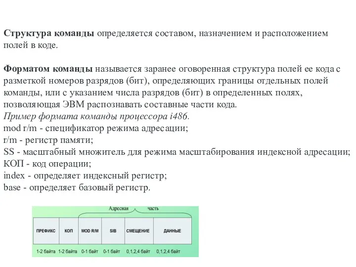 Структура команды определяется составом, назначением и расположением полей в коде.