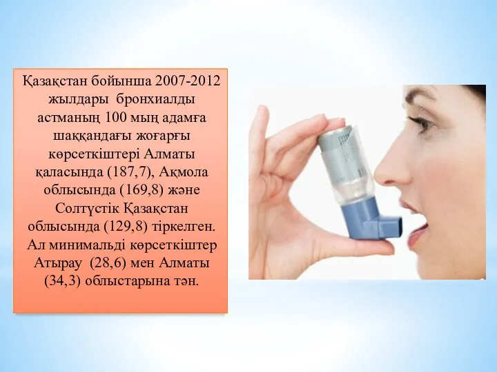 Қазақстан бойынша 2007-2012 жылдары бронхиалды астманың 100 мың адамға шаққандағы