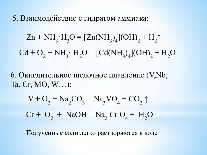 5. Взаимодействие с гидратом аммиака: Zn + NH3·H2O = [Zn(NH3)4](OH)2