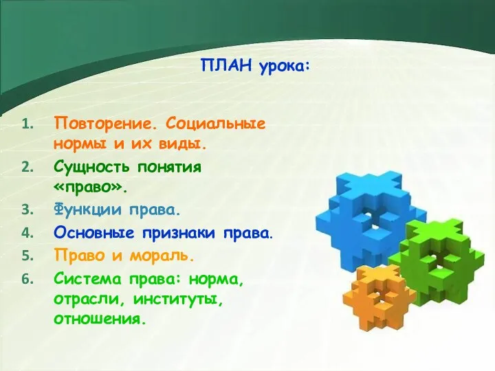 ПЛАН урока: Повторение. Социальные нормы и их виды. Сущность понятия «право». Функции права.