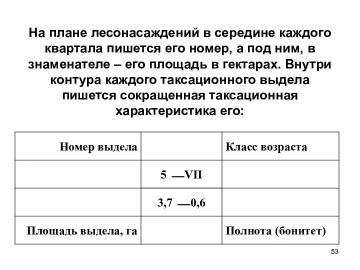 На плане лесонасаждений в середине каждого квартала пишется его номер,