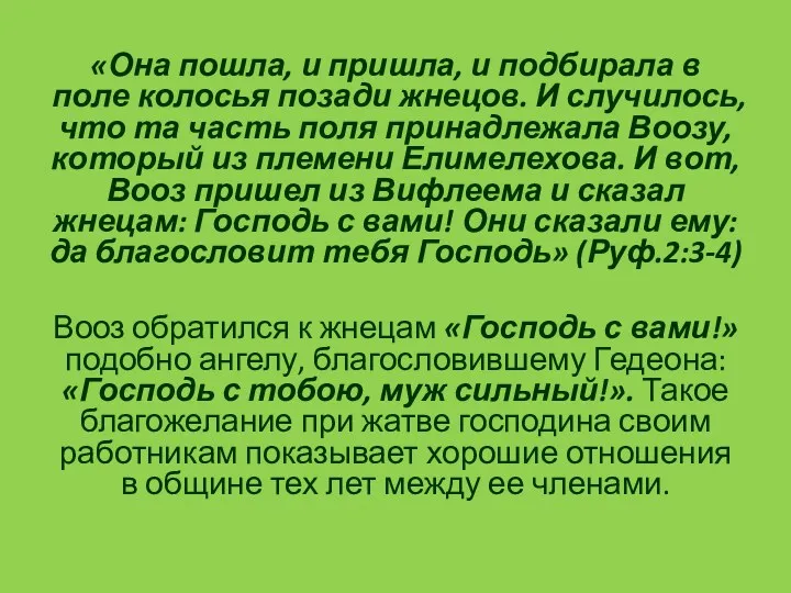 «Она пошла, и пришла, и подбирала в поле колосья позади