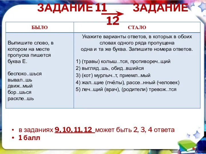 ЗАДАНИЕ 11 ЗАДАНИЕ 12 в заданиях 9, 10, 11, 12