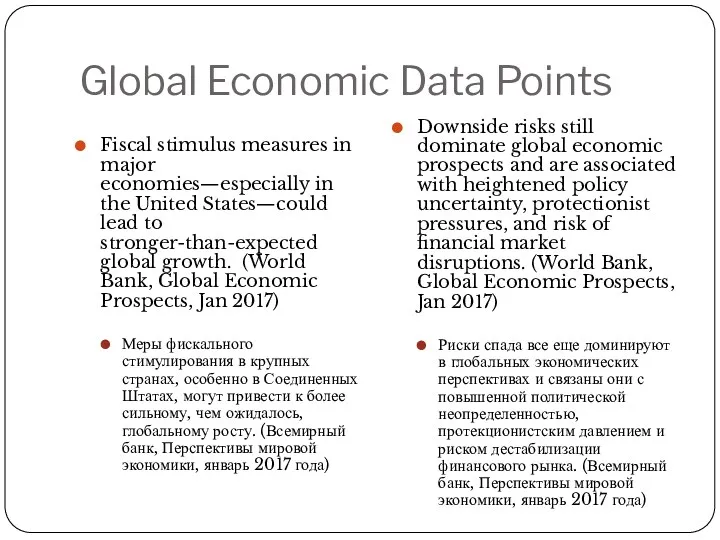 Global Economic Data Points Fiscal stimulus measures in major economies—especially