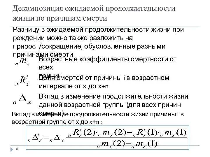 Декомпозиция ожидаемой продолжительности жизни по причинам смерти Разницу в ожидаемой