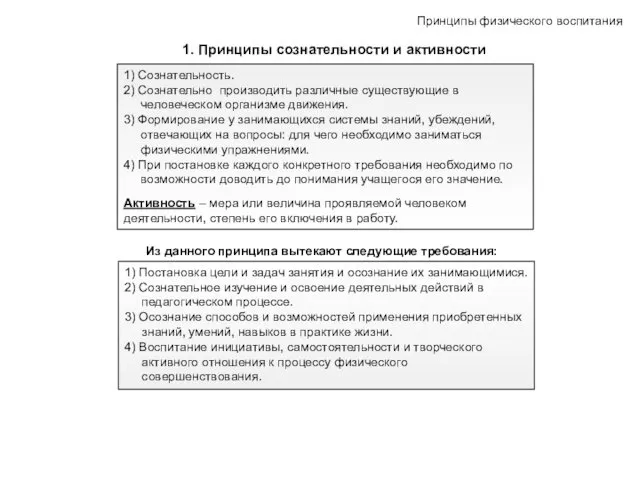 1. Принципы сознательности и активности Принципы физического воспитания