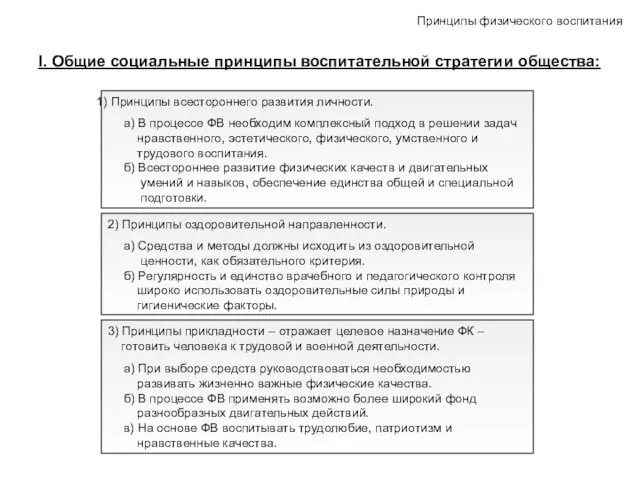 Принципы физического воспитания I. Общие социальные принципы воспитательной стратегии общества: