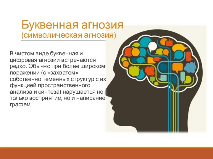 Буквенная агнозия (символическая агнозия) В чистом виде буквенная и цифровая