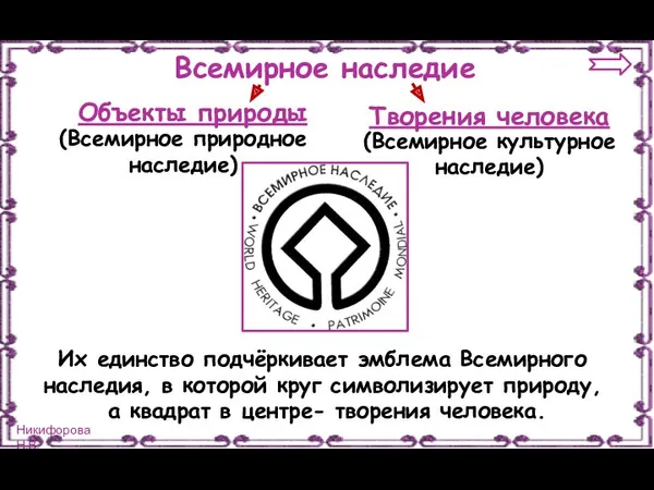 Всемирное наследие Объекты природы Творения человека (Всемирное природное наследие) (Всемирное