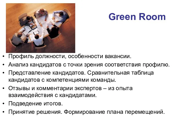 Green Room Профиль должности, особенности вакансии. Анализ кандидатов с точки