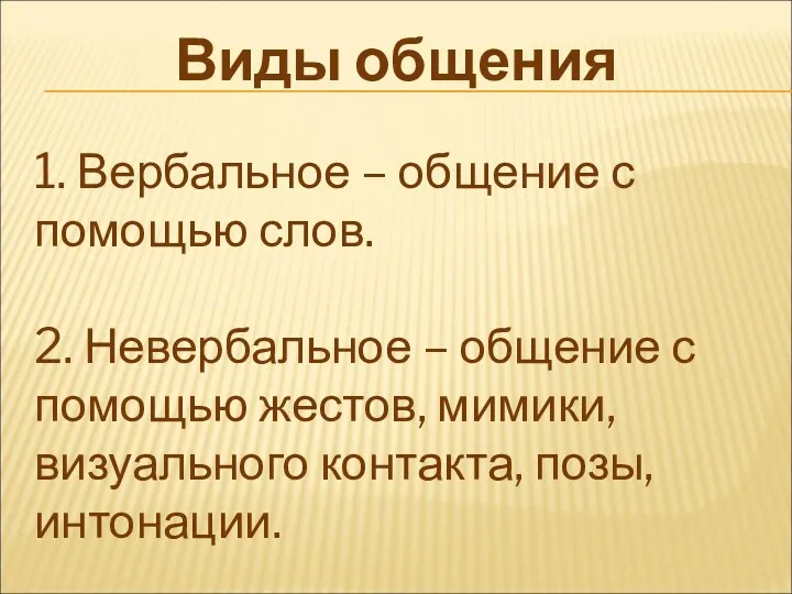 Виды общения 1. Вербальное – общение с помощью слов. 2.