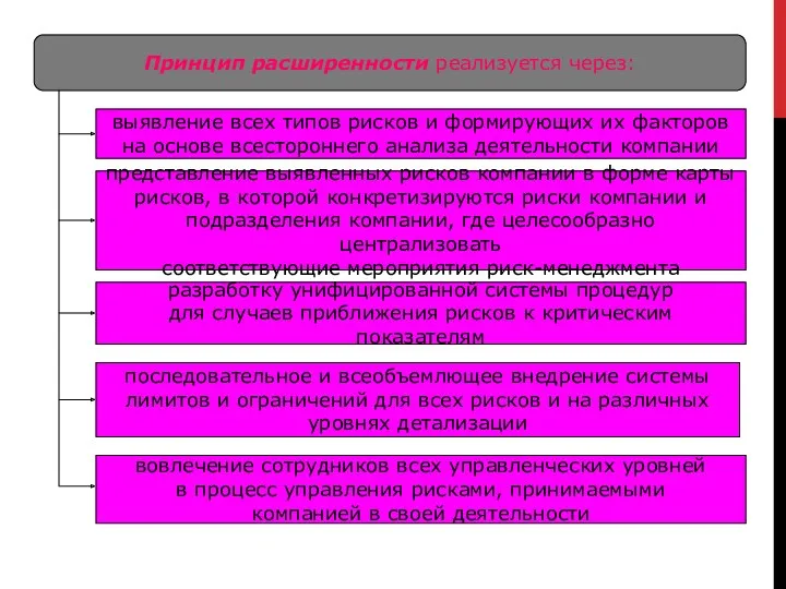 Принцип расширенности реализуется через: выявление всех типов рисков и формирующих