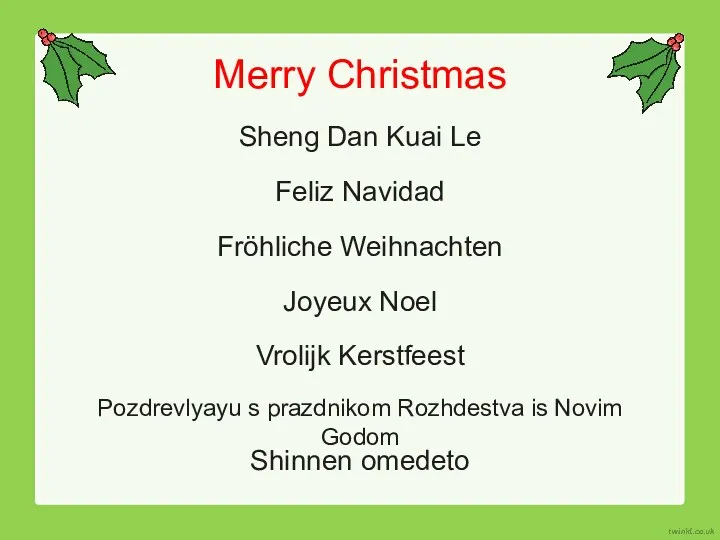 Merry Christmas Sheng Dan Kuai Le Feliz Navidad Fröhliche Weihnachten