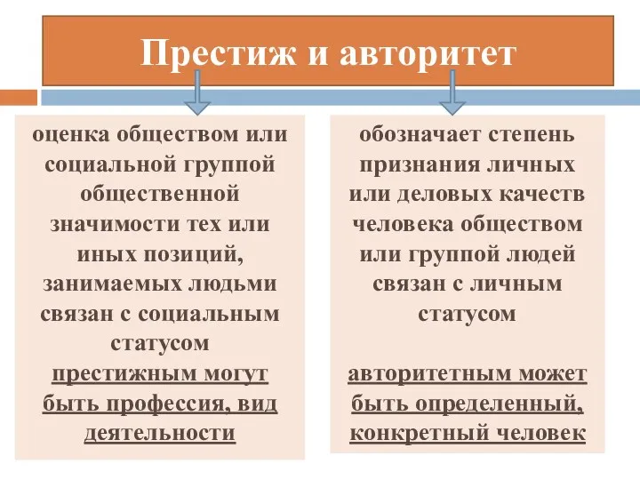 Престиж и авторитет оценка обществом или социальной группой общественной значимости