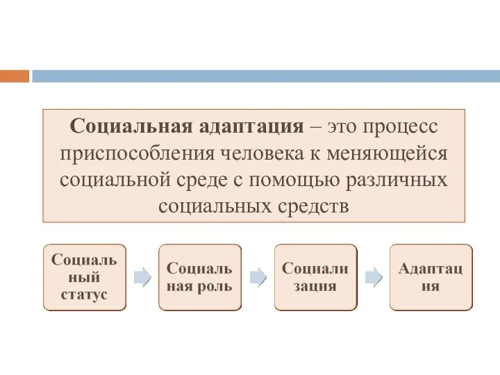 Социальная адаптация – это процесс приспособления человека к меняющейся социальной среде с помощью различных социальных средств