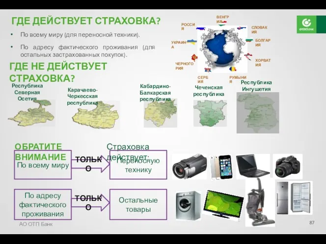 АО ОТП Банк ГДЕ ДЕЙСТВУЕТ СТРАХОВКА? ГДЕ НЕ ДЕЙСТВУЕТ СТРАХОВКА?