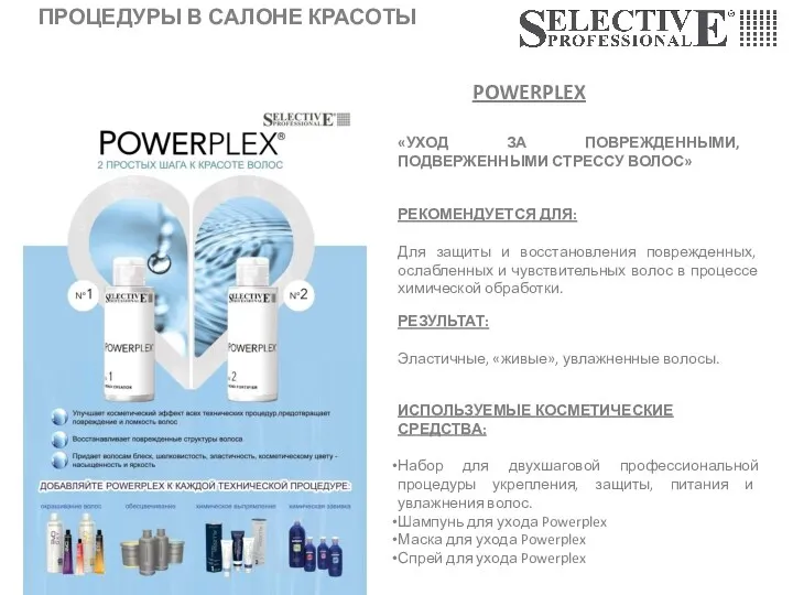 ПРОЦЕДУРЫ В САЛОНЕ КРАСОТЫ POWERPLEX «УХОД ЗА ПОВРЕЖДЕННЫМИ, ПОДВЕРЖЕННЫМИ СТРЕССУ