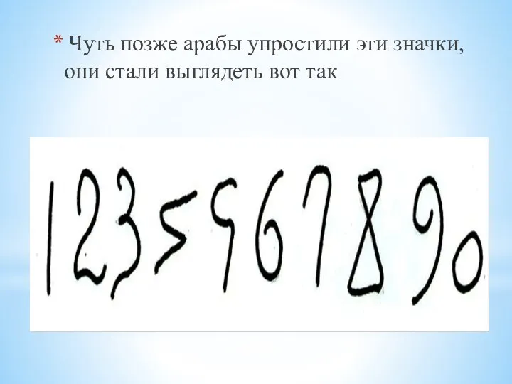 Чуть позже арабы упростили эти значки, они стали выглядеть вот так