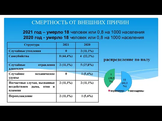 СМЕРТНОСТЬ ОТ ВНЕШНИХ ПРИЧИН 2021 год – умерло 18 человек