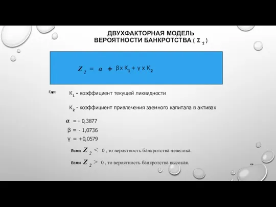 ДВУХФАКТОРНАЯ МОДЕЛЬ ВЕРОЯТНОСТИ БАНКРОТСТВА ( Z 2 ) х К1