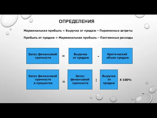 ОПРЕДЕЛЕНИЯ Маржинальная прибыль = Выручка от продаж – Переменные затраты