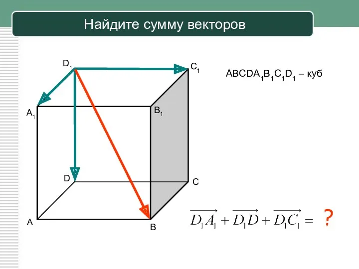 Найдите сумму векторов ABCDA1B1C1D1 – куб А В С D А1 В1 С1 D1 ?