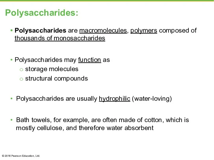 Polysaccharides: Polysaccharides are macromolecules, polymers composed of thousands of monosaccharides