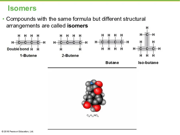 Isomers Compounds with the same formula but different structural arrangements