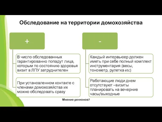 Обследование на территории домохозяйства Мнение регионов?