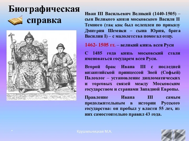 * Крушельницкая М.А. Иван III Васильевич Великий (1440-1505) – сын