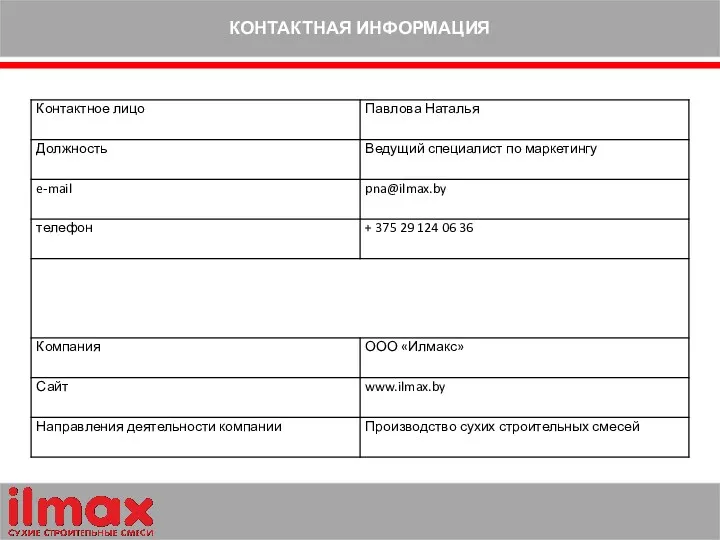 КОНТАКТНАЯ ИНФОРМАЦИЯ