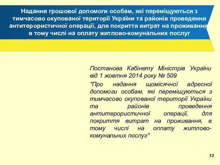 Надання грошової допомоги особам, які переміщуються з тимчасово окупованої території України та районів