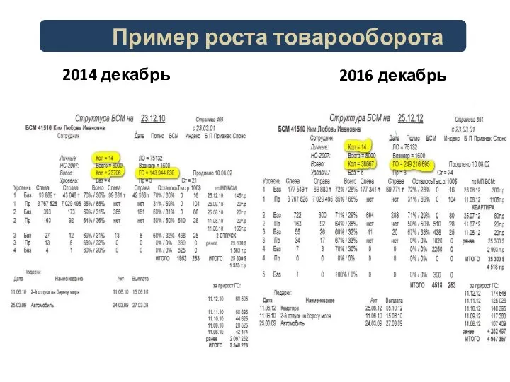 Пример роста товарооборота 2014 декабрь 2016 декабрь