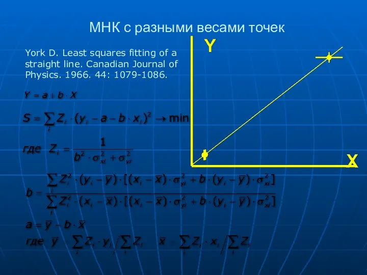 МНК с разными весами точек York D. Least squares fitting