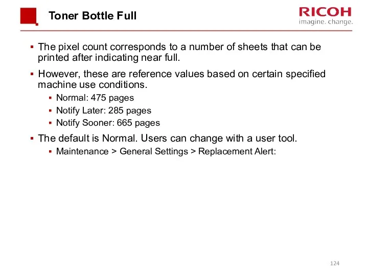 Toner Bottle Full The pixel count corresponds to a number of sheets that