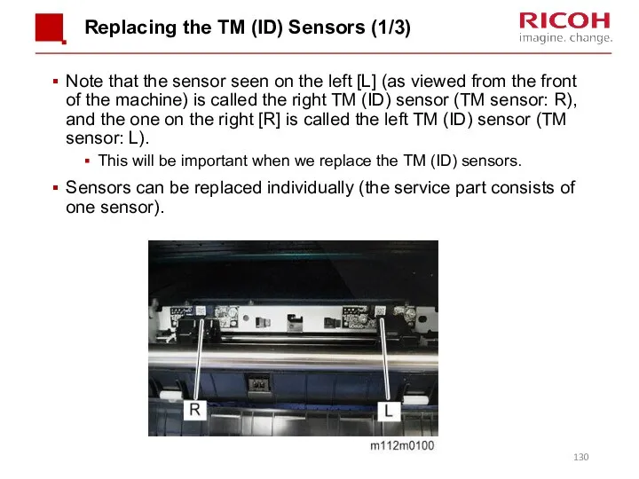 Replacing the TM (ID) Sensors (1/3) Note that the sensor seen on the