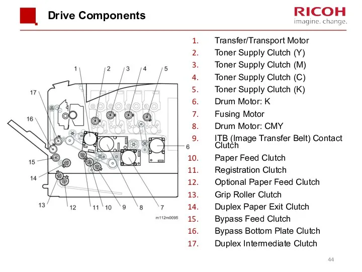 Drive Components Transfer/Transport Motor Toner Supply Clutch (Y) Toner Supply Clutch (M) Toner