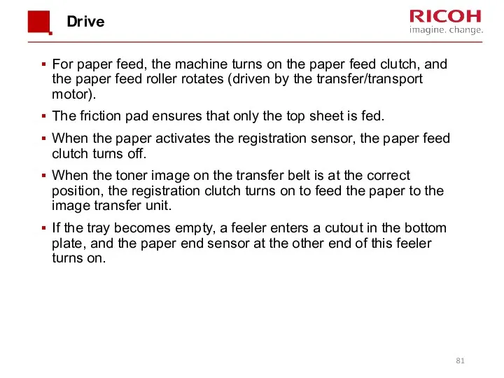 Drive For paper feed, the machine turns on the paper feed clutch, and