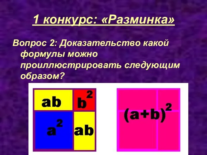 1 конкурс: «Разминка» Вопрос 2: Доказательство какой формулы можно проиллюстрировать следующим образом?