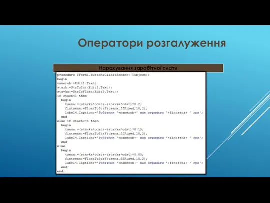 Оператори розгалуження Нарахування заробітної плати