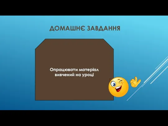 ДОМАШНЄ ЗАВДАННЯ Опрацювати матеріал вивчений на уроці