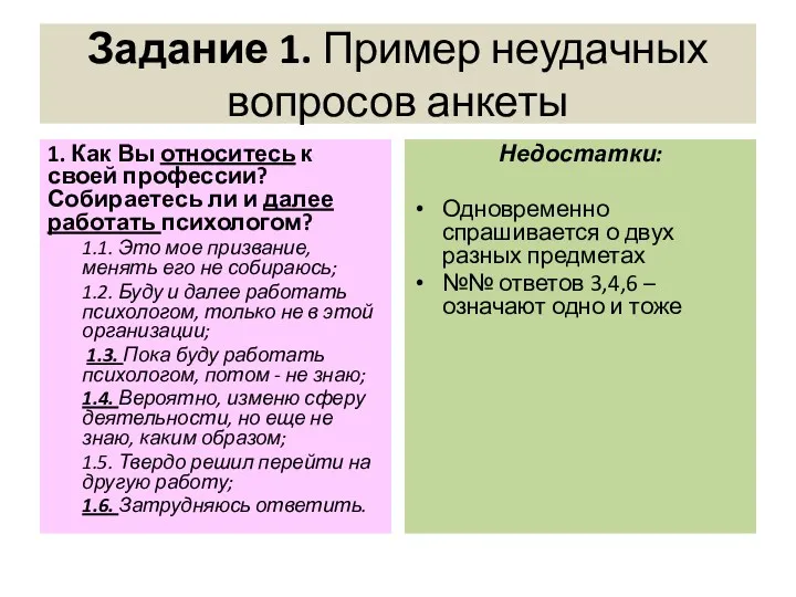 Задание 1. Пример неудачных вопросов анкеты 1. Как Вы относитесь