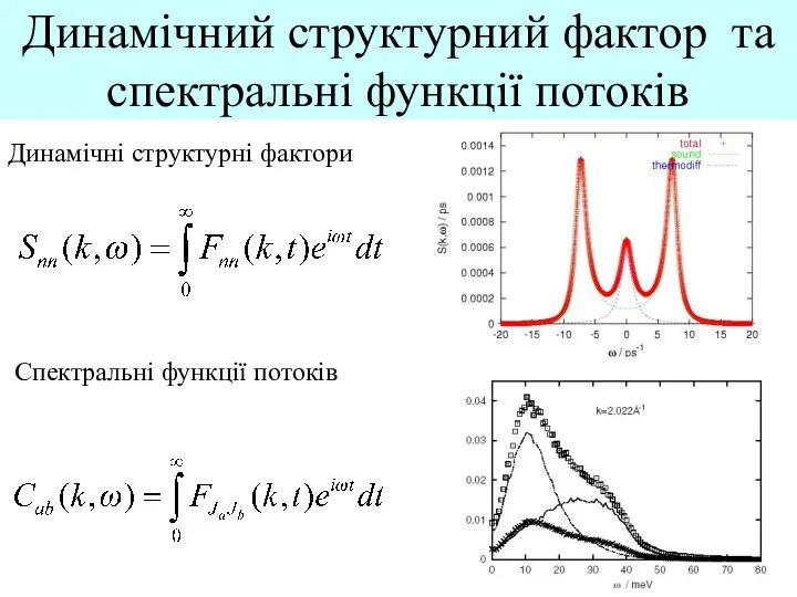 Динамічний структурний фактор та спектральні функції потоків Динамічні структурні фактори Спектральні функції потоків