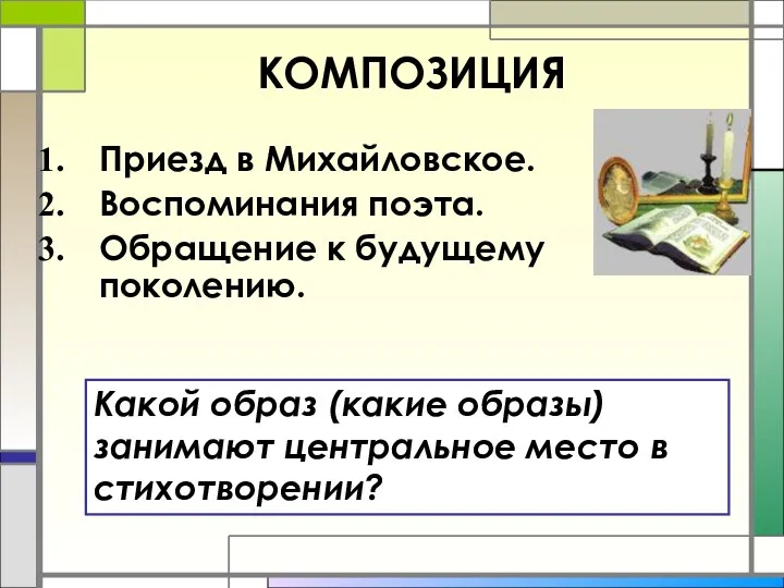 КОМПОЗИЦИЯ Приезд в Михайловское. Воспоминания поэта. Обращение к будущему поколению.