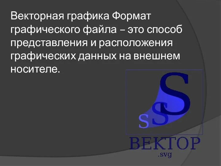 Векторная графика Формат графического файла – это способ представления и расположения графических данных на внешнем носителе.