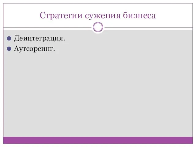 Стратегии сужения бизнеса Деинтеграция. Аутсорсинг.